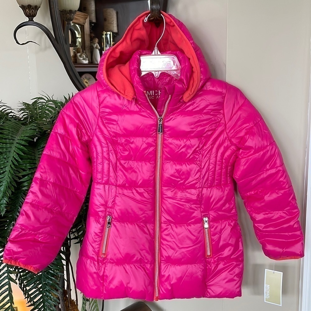 Brand New Michael Kors Girl’s Zippered Hooded Fleece-Lined Pink Puffer Jacket